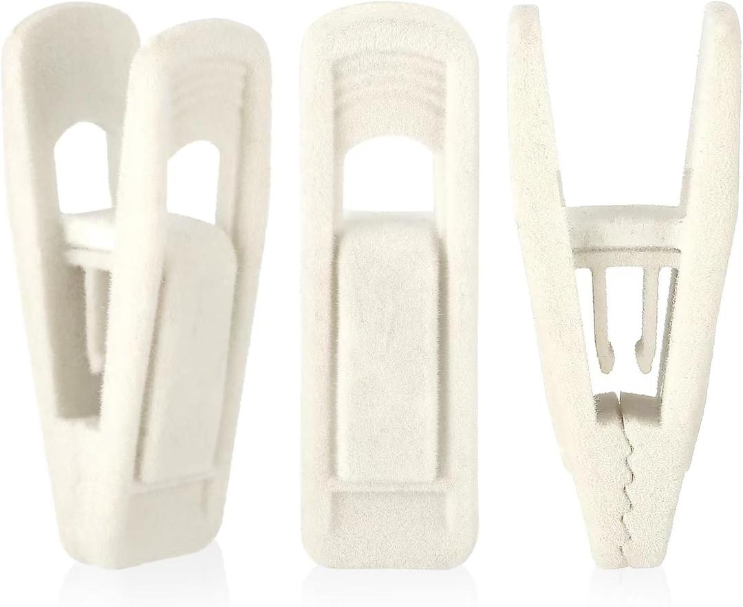 Tinfol Ivory Velvet Hanger Clips, 24 Pack Pants Velvet Clips, Large Opening Clip Clothes Pin, Strong Finger Flocked Clip Perfect for Slim-line Clothes Hangers