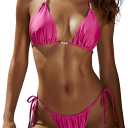 Sexy Triangle Bikini Sets for Women Women's Halter Bathing Suit with Pearl Tie Side Adjustable Two Piece Swimsuit (Large)