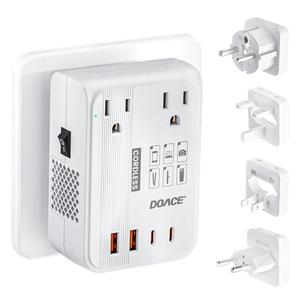 DOACE 220V to 110V Converter - 350W Cordless Voltage Converter US to Europe Power Adapter Combo with 4-Port USB Charging & Worldwide Plugs (UK/AU/US/EU) for Hair Straightener, Curler, Phone