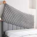 Velvet Bed Headboard Cover Slipcover - Stretch Quilted & Thicken Dustproof Protector for Queen/King, Washable Decorative Headboard Cover for Bedroom (LightGray, 67x27.5 inch)