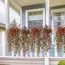 Artificial Fake Hanging Flowers Plants for Outdoor Spring Summer Decoration,2 PCS Faux Silk Daisy with Eucalyptus Leaves,UV Resistant Look Real for Outside Home Planter Porch Patio Balcony Yard Decor
