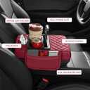 5 in 1 Car Center Console Cover, Armrest Pad with 2 Storage Pockets, Cup Holder, Tissue Box Slot, Phone Holder, Universal Car Interior Organizer (Burgundy)