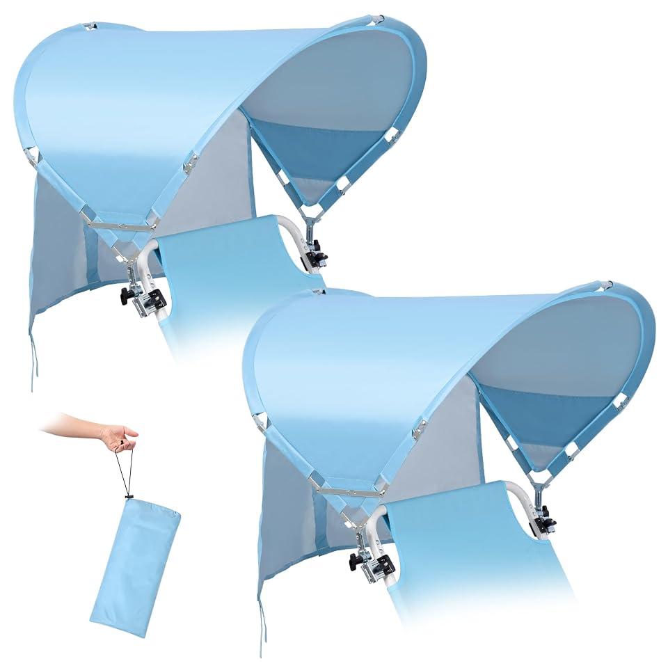 XL Universal Wind-Resistant Chair Umbrella Canopy, Extra Large Foldable UPF 50+ Sun Shade Attachment with Adjustable Clamp, Fits Most Beach, Camping, Lawn, Zero Gravity Chairs, 2 Pack, Patented