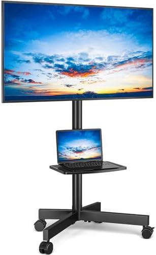 Rfiver Mobile TV Stand for 23-65 Inch Flat/Curved TVs up to 88 lbs Black | Rolling TV Stand with Adjustable Shelf & Tilt, Portable Floor Stand on Wheels for Bedroom, Living Room, Max VESA 400x400mm