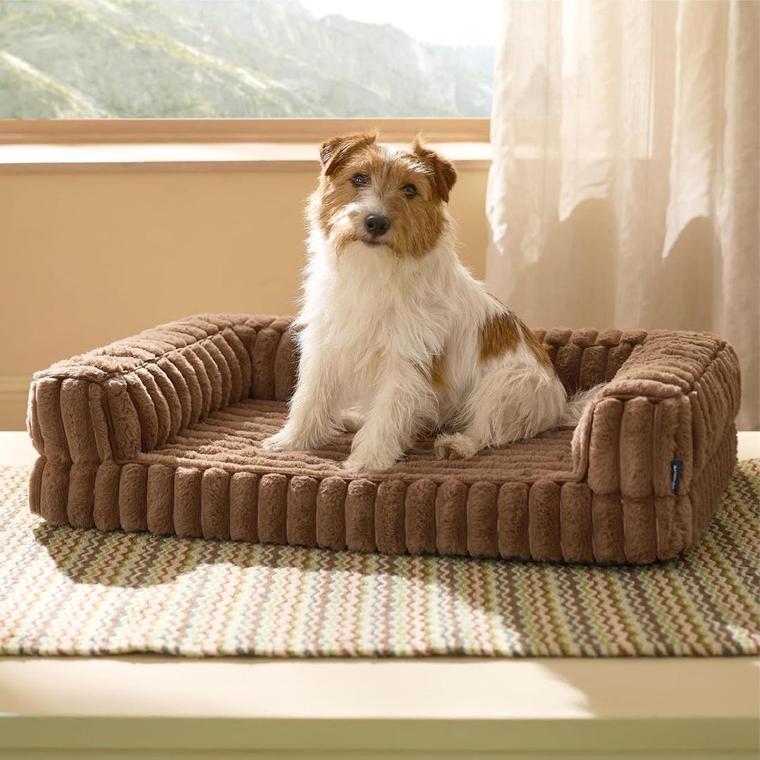 Bedsure Orthopedic Dog Bed for Medium Dogs, Waterproof Memory Foam Medium Pet Beds with Sides, Non-Slip Bottom and Egg-Crate Foam Dog Couch Sofa with Washable Removable Corduroy Cover, Brown (30.0"L x 20.0"W x 6.5"Th)