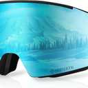 Kids Ski Goggles, Frameless OTG Snowboard Goggles HD Super Anti-fog 250s Mirrored Lens for Kids Youth