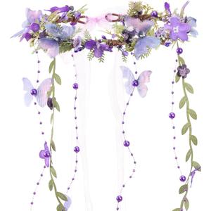 MOSTORY Fairy Flower Headpeice for Women, Woodland Elf Crown with Butterfly and Vines for Fairy Costume Renaissance Cosplay