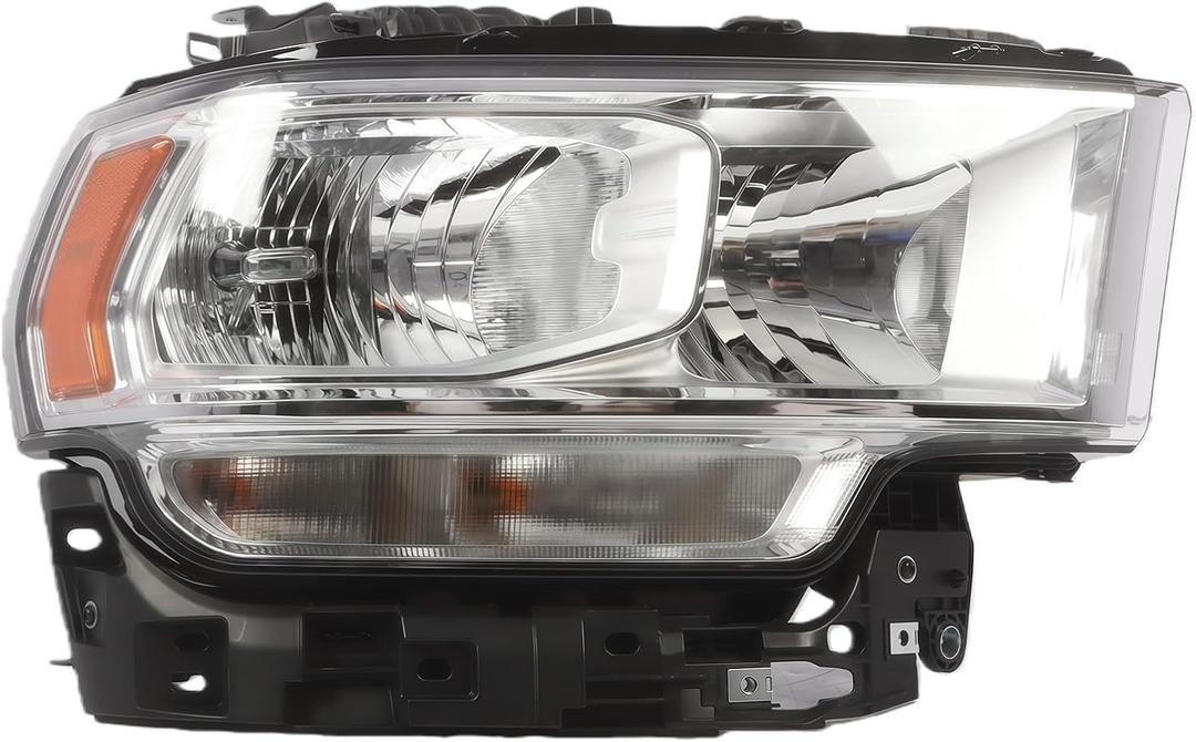 Passenger Side Halogen Headlight Assembly Compatible with Ram 2500 3500 2019-2024w/Bulb Front Right CH2503334 Chrome Headlamp