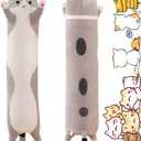 Long Gray Cat Plush Pillow Toy Sleeping Pillow Cute Cartoon Cat Stuffed Animals Soft Long Body Pillow Gift for Kids(19.68in)