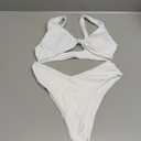 geluboao Bikini Set for Women Solid V Neck Knot Front Push Up High Leg Thong Two Piece Swimsuit (Medium, White)