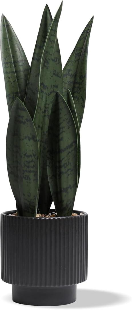 Artificial Plants Sansevieria Snake Plant with Black Ceramic Pot Desk Small Fake Plant for Indoor Living Room Kitchen Bathroom Farmhouse Home Decor