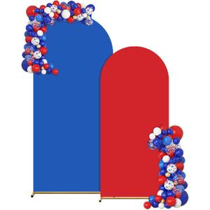 2Pcs Arch Backdrop Covers Red Blue (7.2ft+6ft) Wedding Arch Cover Decorations Spandex Fitted Chiara Arch Backdrop Stand Covers for Birthday Party Baby Shower Bridal Shower,Independence Day Supplies