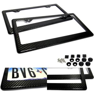 2 Pack Black 100% Real Carbon Fiber US Car License Plate Frame Tag Holder Surround Cover with Screw Caps