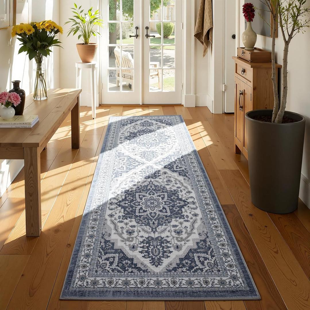 UKISS Washable Runner Rug 2x6 Non-Slip Soft Boho Vintage Hallway Runner Rugs Low Pile Faux Wool Long Carpet Runner Rug for Entryway Bedroom, Kitchen, Laundry, Bathroom.