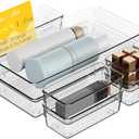 Clear Plastic Drawer Organizer Set with 15 Inch Extra Long Bins, 4 Sizes Large Acrylic Organizers for Kitchen Utensils, Bathroom Trays and Makeup Storage