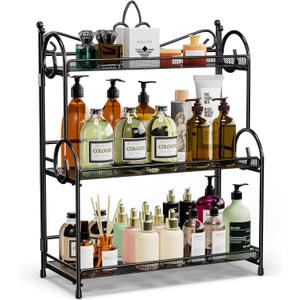 Bathroom Organizer Countertop - 3 Tier Spice Rack Organizer, Counter Organization and Storage for Bathroom, Kitchen, Bedroom, Offices, Foldable (Black)