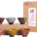 WHJY Ceramic, Japanese Sake Cups, Traditional Chinese Kung Fu Tea cups set Kiln Change Glazed. set of 6, 60ml/2oz