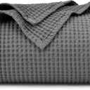 PHF Pre-Washed Cotton Waffle Weave Blanket Queen Size for Bed,Snag Proof Throw Blanket for Couch Spring Summer Lightweight Breathable,Oeko-TEX Certified,Machine Washable, Home Decor GiftCharcoal