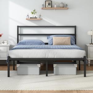 Full Size Bed Frame with Headboard and Footboard, 14 Inch Metal Platform Full Bed Frame with Steel Slat Support, No Box Spring Needed, Noise Free, Easy Assembly, Black
