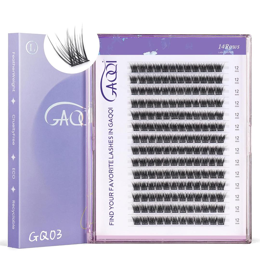 GAQQI Lash Clusters, GQ03 False Eyelashes DIY Lash Extensions D Curl 168PCS Cluster Lashes 12MM, Wispy and Natural Look (GQ03,12mm,D Curl)