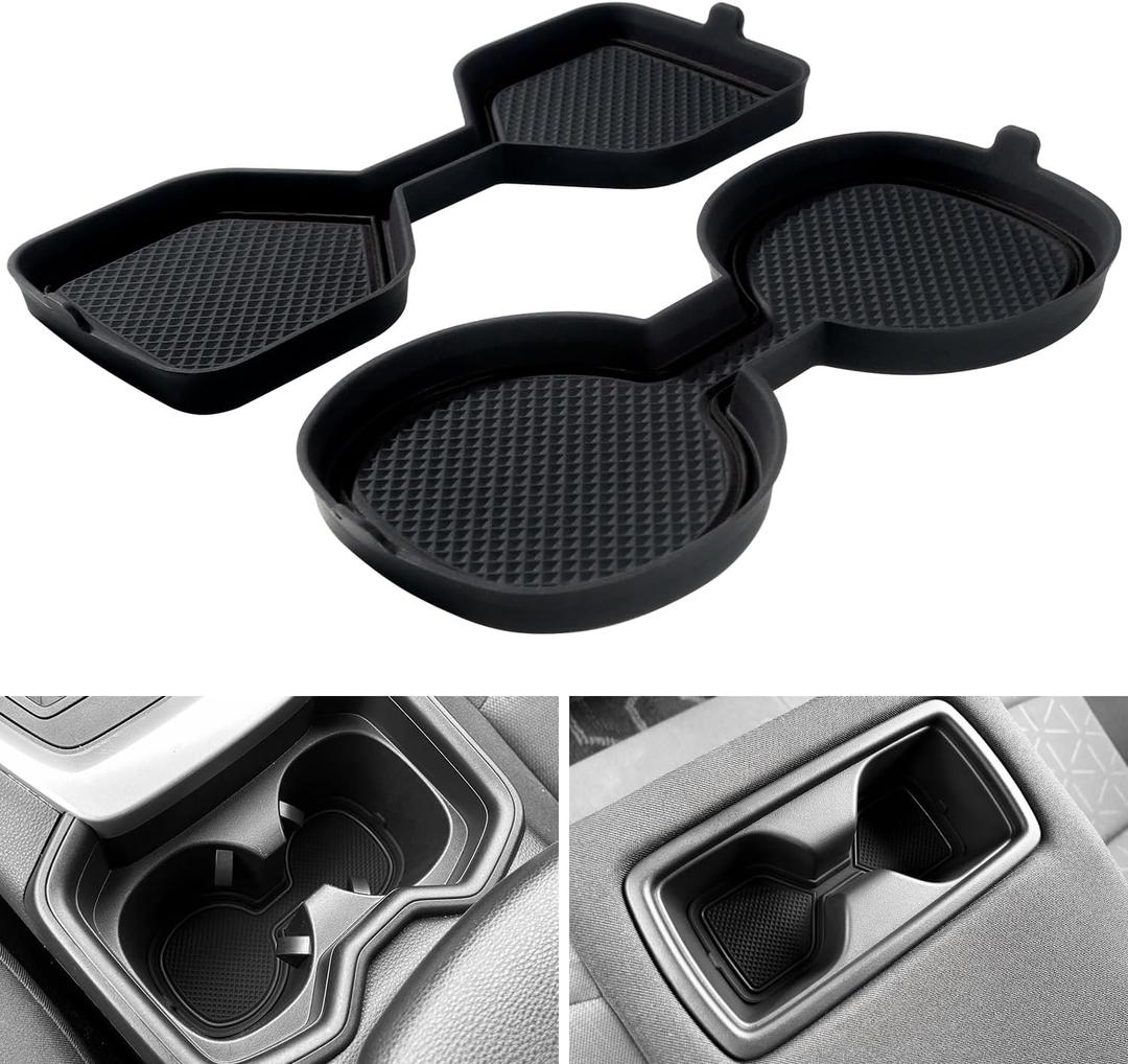 REMOCH 3D Cup Holder Inserts for Toyota RAV4 Accessories 2025 2024 2023 2022 2021 2020 2019 Silicone Cup Coaster Mats Pad Center Console Liner (2Pcs Set, Black Trim)