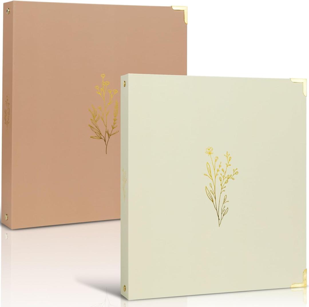 Aesthetic 3 Ring Binder Set of 2 - Sturdy 1 Inch Binder Fits Letter Sized Paper - A Cute Three Ring Holder for Women or Men with Pocket Easily Organizes Your Paperwork for School, Office or Work (Beige-pink)