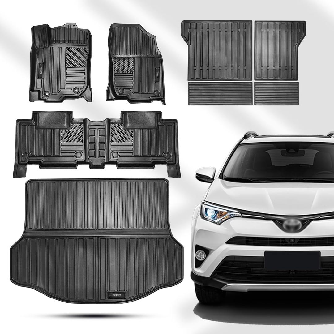 Vanseno Car Floor mats and Cargo Liners Set Black Compatible for 2014-2023 Jeep Cherokee 2Row Floor Mat & Trunk Mats All Weather Rubber Mats Liner (Not Fit Grand Cherokee&No Latittude)