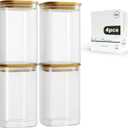 LIBWYS 4-Pack Glass Pantry Storage Containers with Bamboo Lids1.22Qt - Stackable Square Food Jars for Pantry Organization, Coffee, Flour, Snacks, Tea | Kitchen Canisters Set