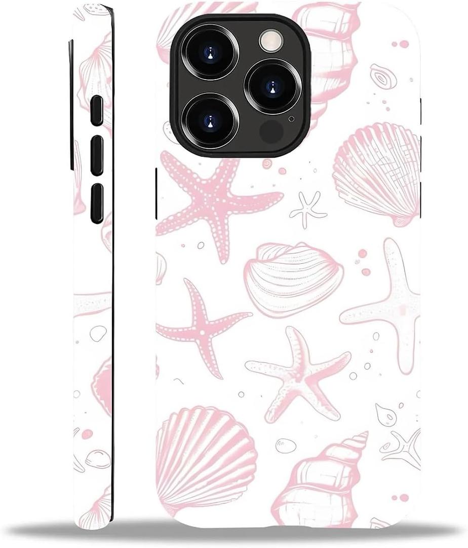 ZHEGAILIAN Case Compatible with iPhone 14 Pro Max, Cute Light Pink Shells Design Phone Case, Matte Mixed Double-Layer Hard Shell+Soft Silicone TPU Shock Protective