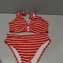 SOLY HUX Women's Striped Bathing Suit V Neck High Waisted Bikini Sets Two Piece Swimsuit (Red, M)