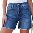 luvamia FleXclusive Jean Shorts for Women Trendy High Waisted Stretchy Denim Summer Casual Raw Hem Mom Long Cutoff Jorts Shorts Women Medium Blue Size XX-Large Fits US 20-22