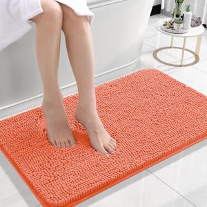 OLANLY Bathroom Rugs 24x16, Extra Soft Absorbent Chenille Bath Rugs, Rubber Backing Quick Dry, Machine Washable Bath Mats for Bathroom Floor, Tub and Shower, Home Decor Accessories, Coral