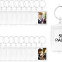 BRT Bearingshui 50pcs Pendant Picture Frame Keyrings, Clear Acrylic Photo Frame Keyring Holder, Make Your Own Personalized Keyring Kit, Rectangle Blank Photo Insert Keychain for DIY Craft