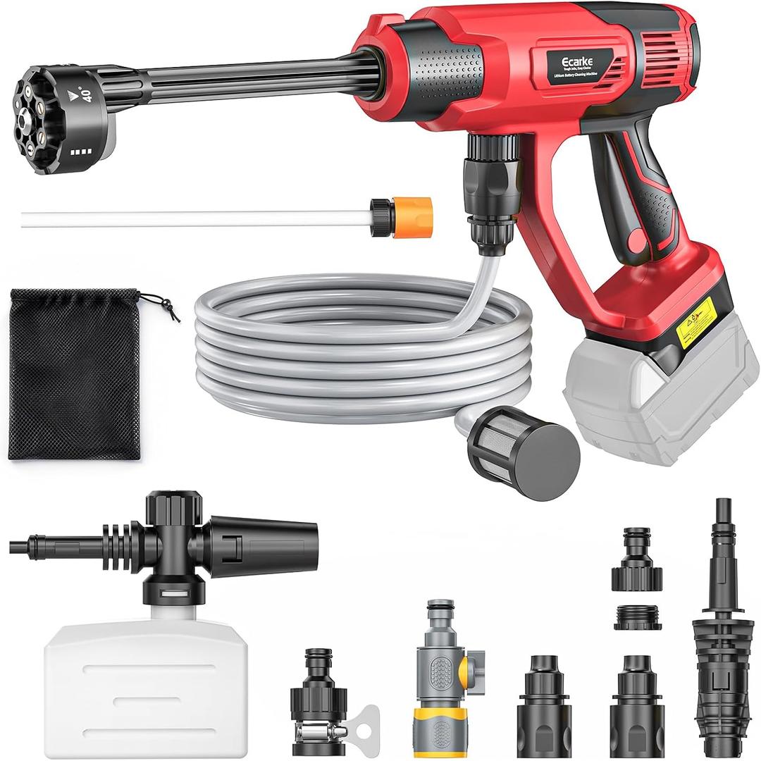Ecarke Portable Car Cleaning Tool Compatible with Milwaukee 18V Battery, 6-in-1 Nozzle & Foam Cannon, 3-Speed Adjustment, 5m Hose, Brushless Motor for Car Floor, Patio, Fence