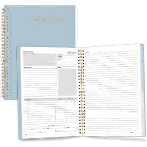 SUNEE Half Meeting Half Note - 7.5"x10" Professional Notebooks for Work - 160 Pages, B5 Size Project Planner, Spiral Meeting Agenda/Minutes Organizer for Women Men, Note Taking, Office & Business (Grey Blue)