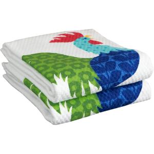 T-fal Textiles Double Sided Print Woven Cotton Kitchen Dish Towel Set, 2-pack, 16" x 26", Rooster Print