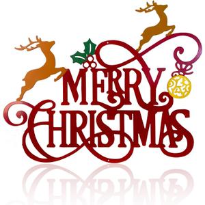 Metal Merry Christmas Wall Decor Christmas Sign Letter Decorative Hanging Plaque Suitable For Indoor Outdoor Room Yard Holiday Decoration (Small, Color01)