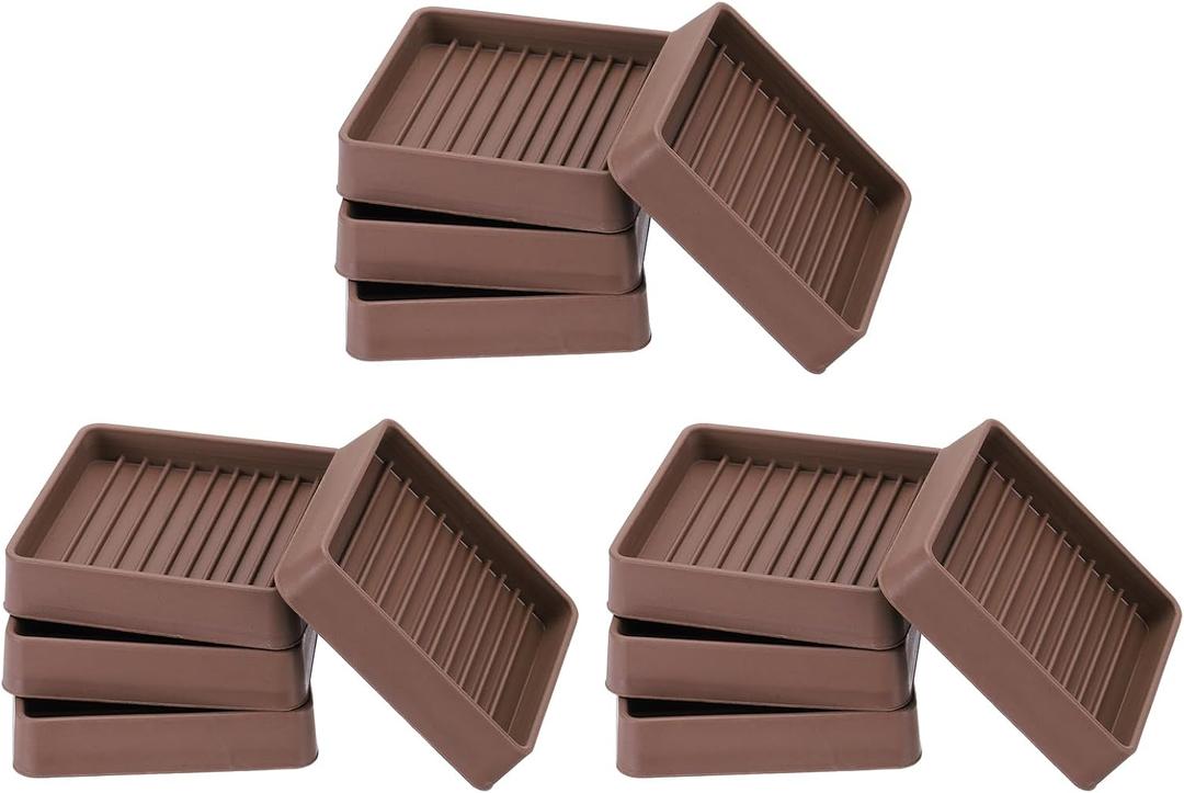 PATIKIL 2.5 Inch Rubber Furniture Pads, 12 Pack Non-Slip Furniture Coasters Square Anti Skid Caster Cups Furniture Feet Cup Floor Protectors for Bed Couch Stoppers, Brown