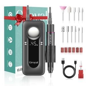 Electric Nail Drill 45000RPM Cordless Portable Rechargeable Nail Drill Kits for Acrylic Gel Nails (M202-Gray)