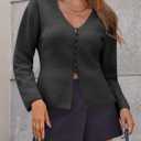 Saodimallsu Womens V Neck Cardigan Sweaters Button Up Fall Trendy Front Split Long Sleeve Sweater Blazer (Gray)