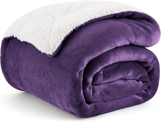 Bedsure GentleSoft Sherpa Fleece Twin Size Blanket for Couch, Non-Heated, Thick and Warm Throw Gifts for Women and Girls, Soft Fuzzy Plush Twin Blanket for Winter, Purple, 60x80 Inches
