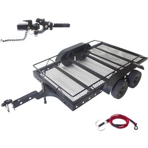 1/10 RC Car Trailer Heavy-Duty Metal RC Trailer for 1/10 RC Crawler TRX4 TRX6 SCX10 Gen7 Gen8, Hitch Receiver and Kinetic Winch Strap Included
