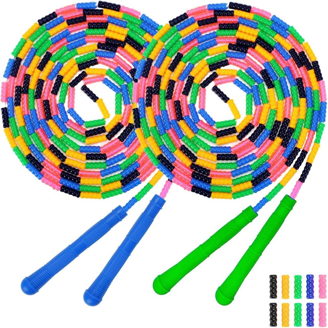 Dutch Jump Rope 16 FT 2 Pack, Long Soft Beaded Jump Rope, Adjustable Segmented Skipping Rope for Kids Adults, Multiplayer Jumping Rope for Fitness Outdoor
