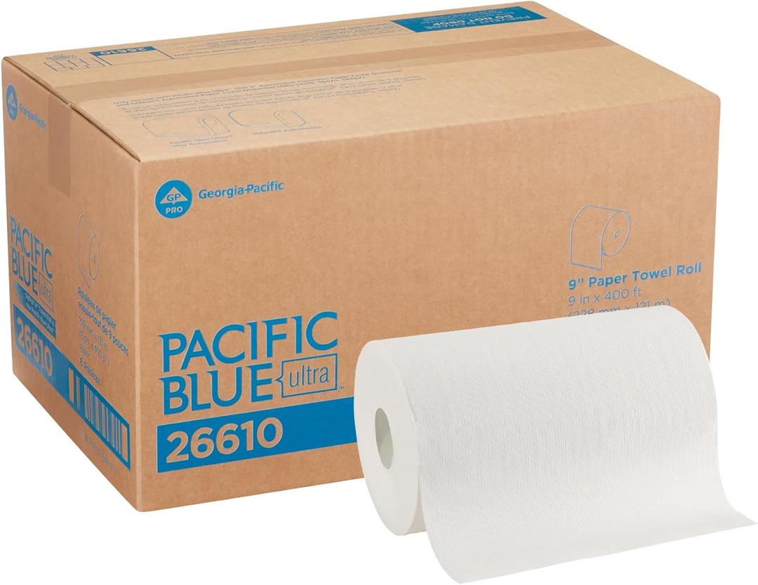 Georgia-Pacific, Pacific Blue Ultra, 9" Paper Towel Rolls (26610), White, 6 Rolls per Case, 400' per Roll