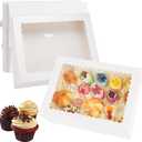 10 Sets Sheet Cake Boxes with Lids, Large 19x14x4 Inch Rectangle Quarter Sheet Cake Boxes with Window for Bakery Cakes Package