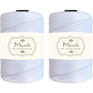 Premium Polyester Macrame Cord 3 mm × 218 yd (2 Pack),3mm 100% Polypropylene Macrame Cord,Ideal for Crochet, Wall Hangers, Bags, Rugs & DIY Crafts（White）