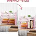 Marbrasse Desktop Literature Organizer, 12 Compartments Mesh Paper Organizer Desk Organizers, Adjustable File Sorter Mail Center Paper Storage Cabinet Classroom Mailbox for Office Home School, Pink