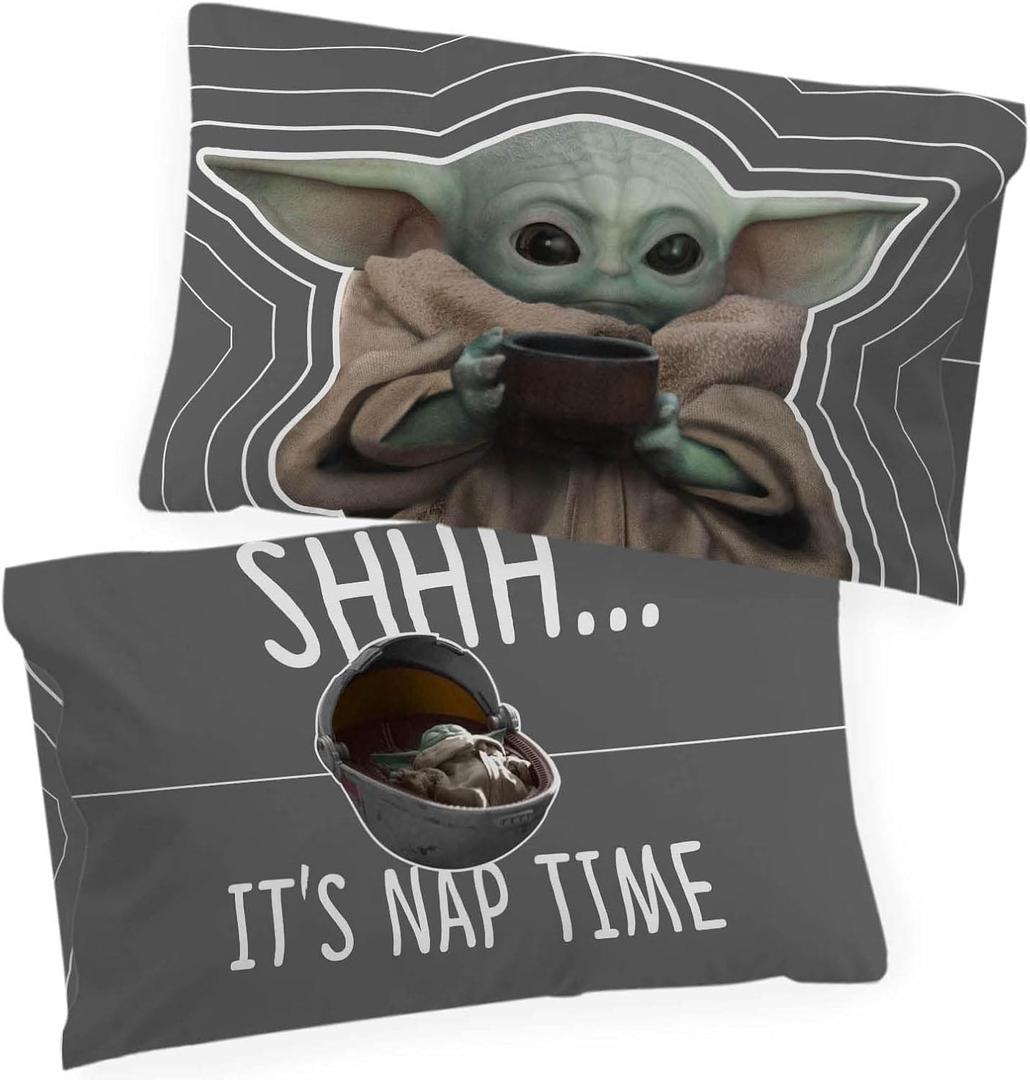 Jay Franco Star Wars The Mandalorian Coffee 2 Pack Pillowcase - Double-Sided Kids Super Soft Bedding Features Baby Yoda