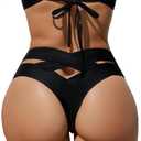 HYTENSUN Women's Cheeky V Cut Back High Waisted Bikini Bottom Cross Criss Swimsuit Bottoms Size Large