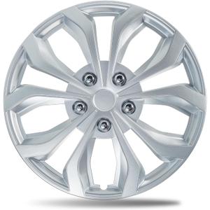 14 Inch Gloss Silver Universal Wheel Covers Hubcaps for Steel Wheels, Set of 4, Adjustable Snap-On Design for Most Sedans, SUVs, Trucks & Vans, Tool-Free Install